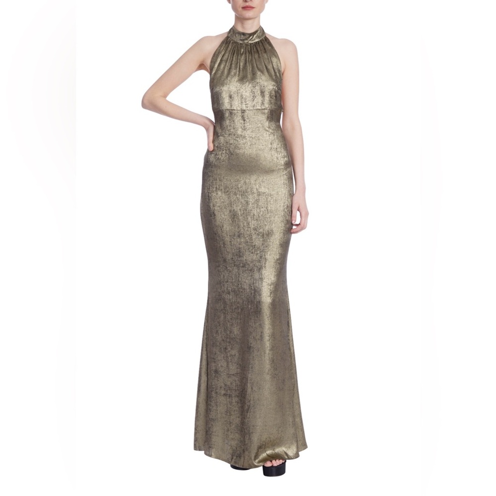 NWT - Elegant Badgley Mischka Metallic Halter Gown